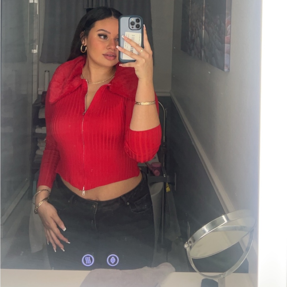 Red Fur Collar Long sleeve